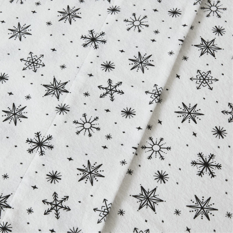 Ensemble de draps 4 pièces avec flocons de neige noirs, flanelle 100% coton, dimensions surdimensionnées allant jusqu'à 18 po de hauteur, douceur supérieure, drap-housse élastique, pré-rétréci