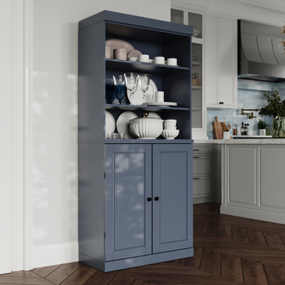 Birce 100% Solid Wood 32" Pantry Cabinet with Solid Doors, 2-Drawers and Adjustable Shelves