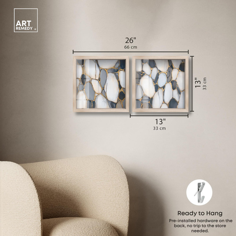 Ensemble de décorations murales «Cobblestone Duo Shadowbox» par Art Remedy, H 13 po x l 13 po, Blonde Frame
