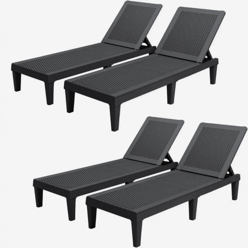 4 Pieces Weather-resistant Patio Lounge Chair, Outdoor Adjustable Chaise Lounge Chair, Black