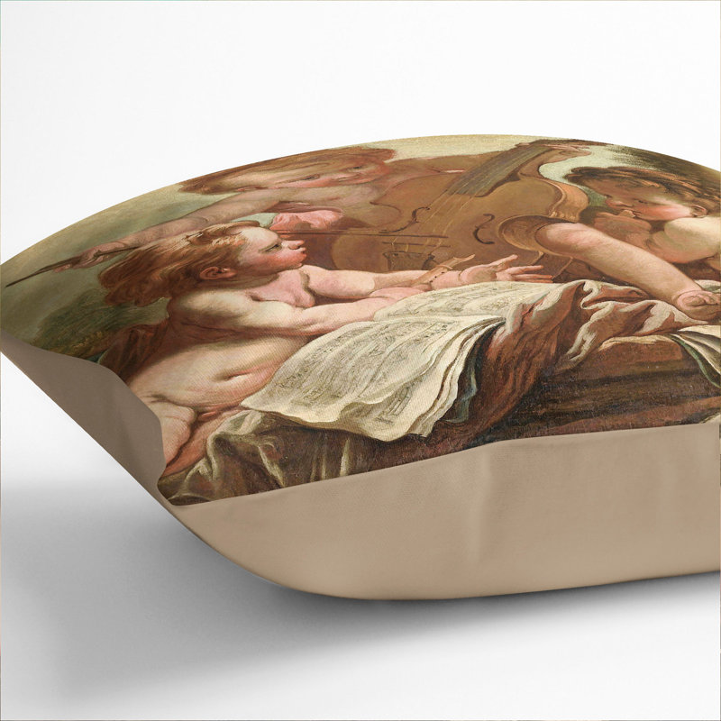 Three Cupids Scatter Cushion with Filling, 55cm H x 55cm W x 20cm D, Stone