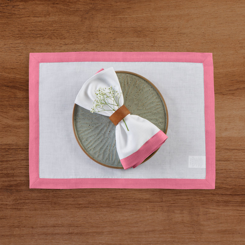 Classic - 100% Pure Linen Dinner Napkins, Pink Carnation/White