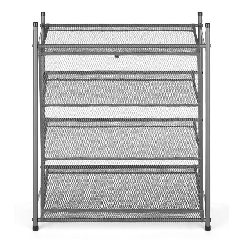 Metal & Mesh 4-Tier Shoe Rack - Gunmetal Gray