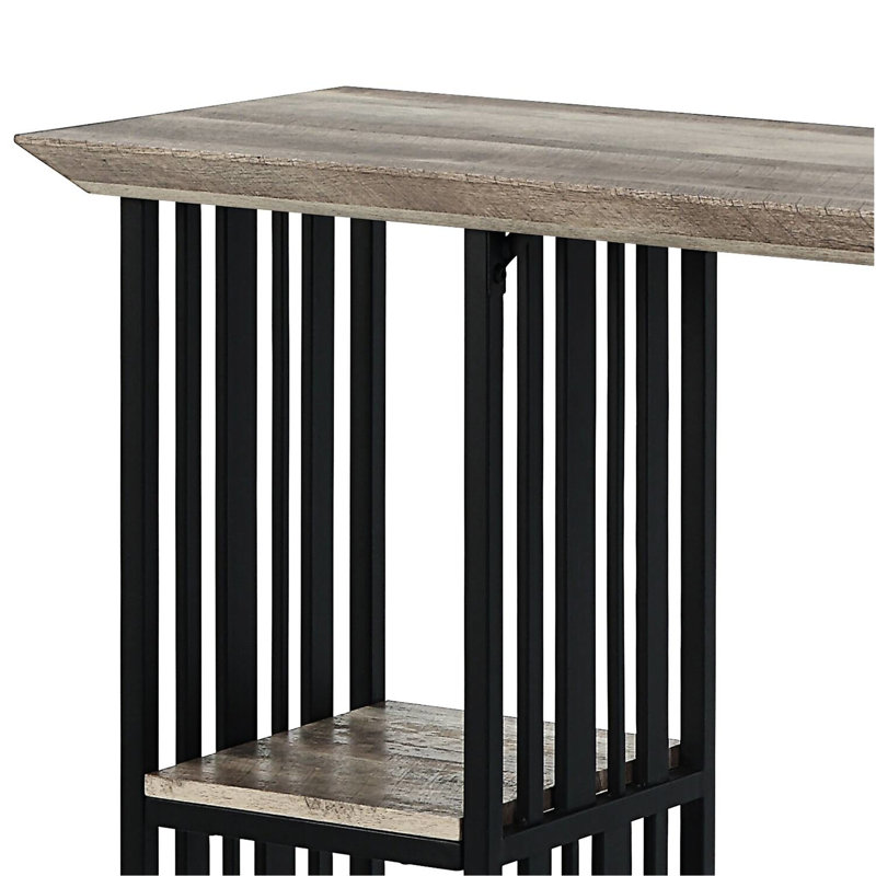 Table de travail rectangulaire en chêne et noir sableux - hauteur comptoir avec 2 tablettes, design industriel