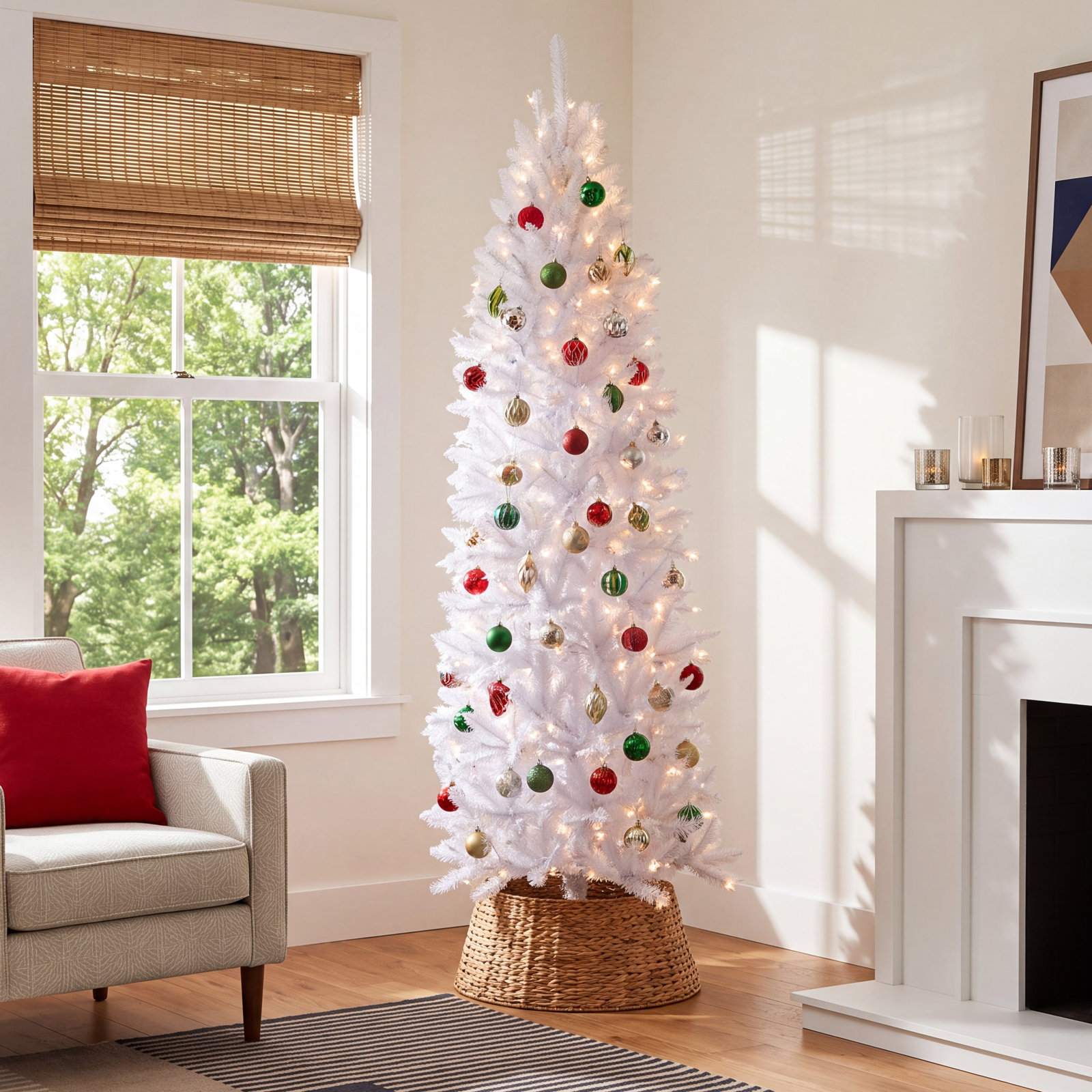 White Pre-Lit Pine Christmas Tree, 7.5' H