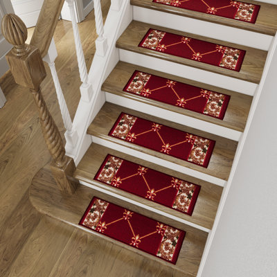 Antidérapant, non adhésif, durable, résistant aux taches, lavable 8,5 po x 26 po Tapis d'escalier pour améliorer la sécurité, protéger les escaliers et réduire le bruit, design français fleur de lis, ensemble de 13
