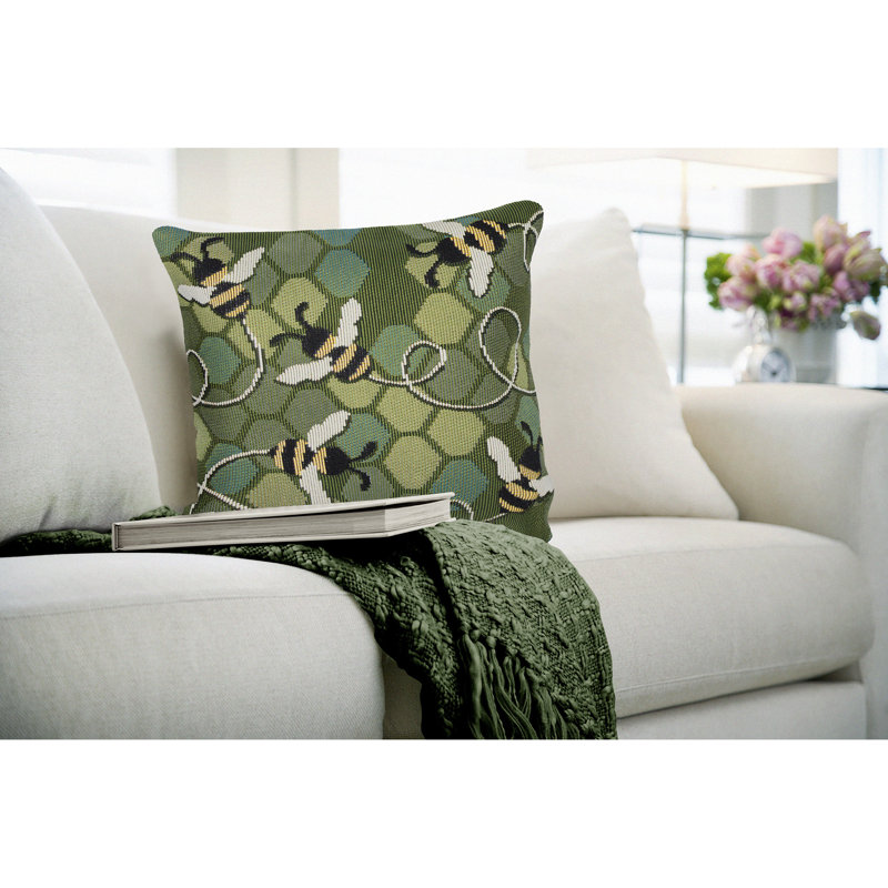 Marina Bee Free Indoor/Outdoor Throw Pillow, Green, 18" x 18"