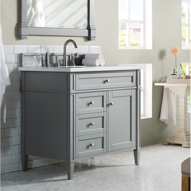 Brittany 36'' W Single Vanity, Urban Gray, Carrara White, 8" Widespread