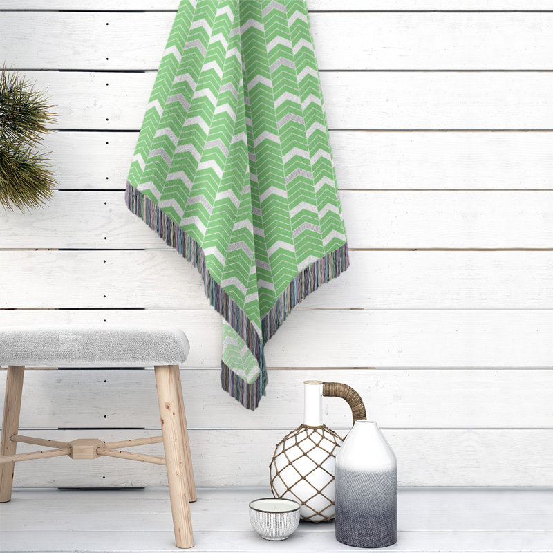 Couverture en coton tissé Rhonda, l 50 po x L 60 po, Vert / Gris
