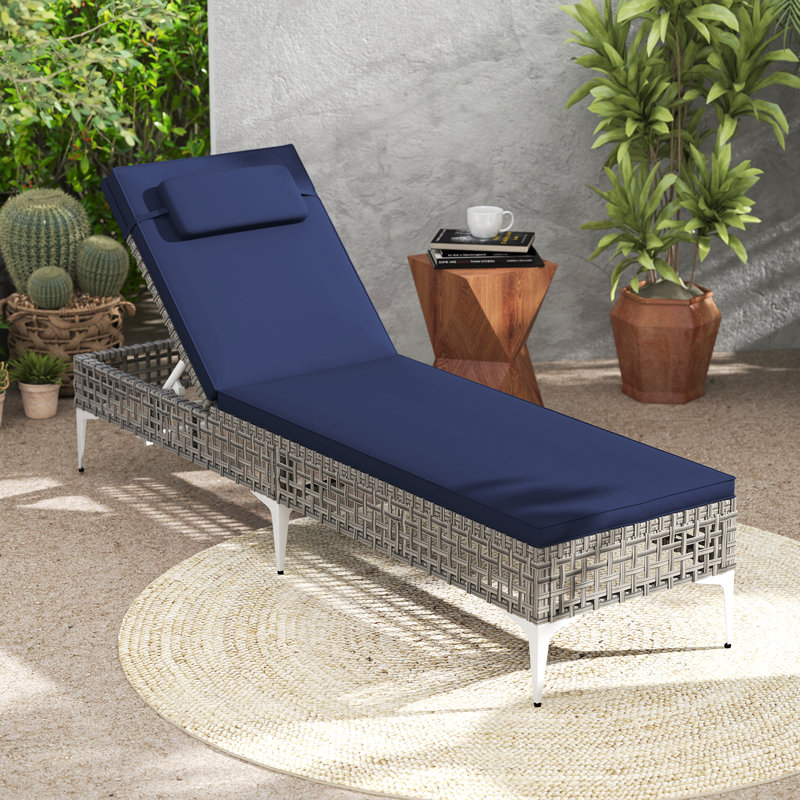 194cm Long Single Chaise with Cushions, Navy