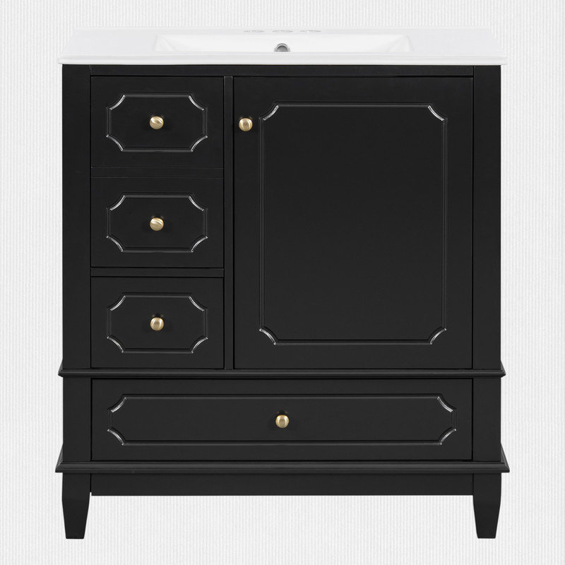 Meuble-lavabo 30 "avec plateau et tiroirs, Noir