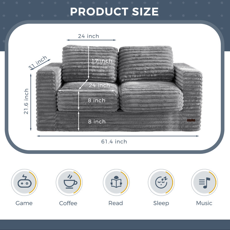 Canapé 62 po avec coussin à billes 62 po, Gris