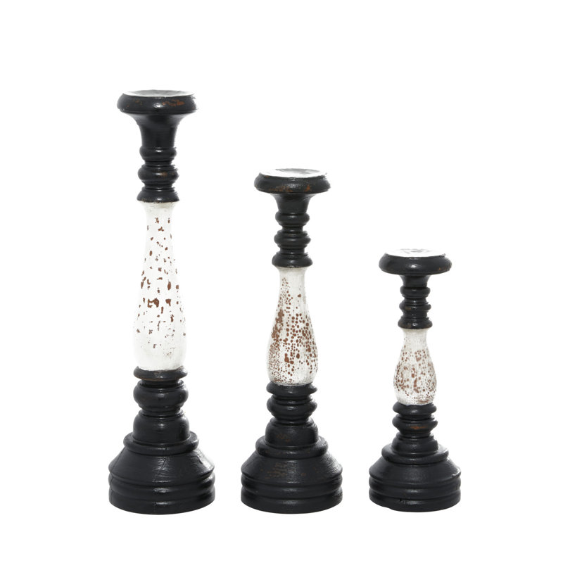 Turned Style Pillar Decorative Candle Holder with Accents Set, Black