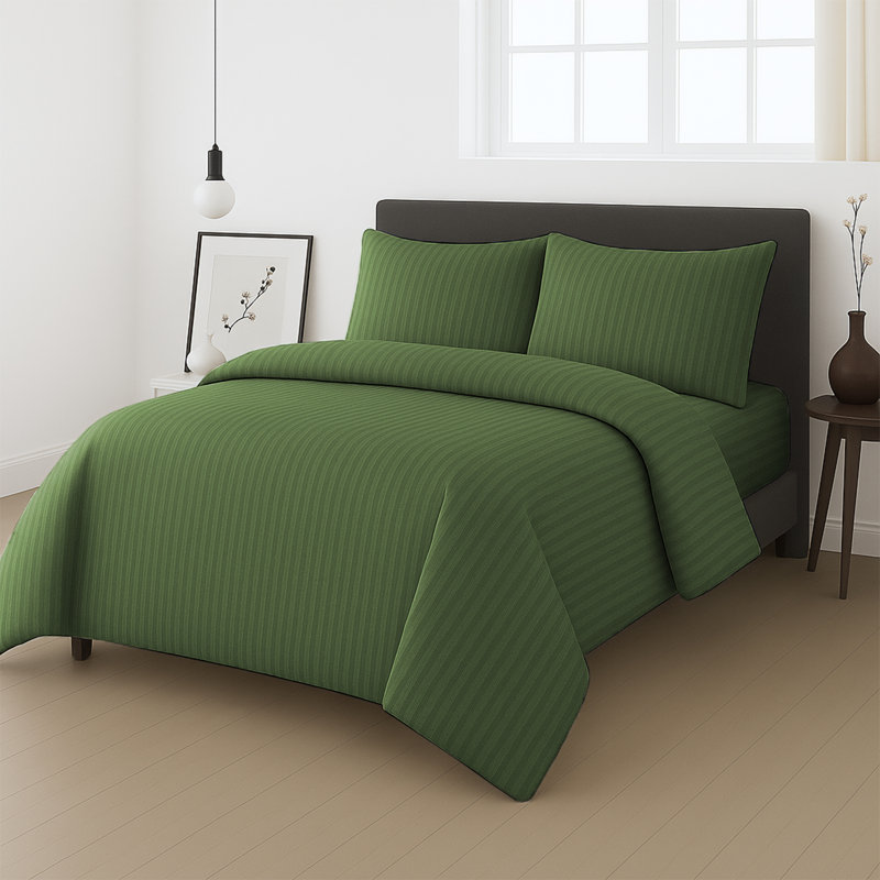 Microfiber Stripe Duvet Complete Set With Striped Pillows & Fitted Sheet, Single Duvet +1 Fitted Sheet +1 Pillowcase