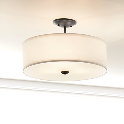 Plafonnier semi-encastré Hopedale noir à 3 lumières avec abat-jour en tissu blanc