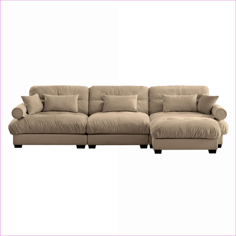 Sectional Sofas | Oversized Modular Convertible L-Shaped Cloud Couch for Living Room | Camel | Velvet