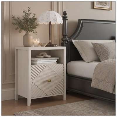 Nightstand with Charger Station and USB Port,19 Inch Modern Night Stand with Storage Shelf, Bedside Tables for Bedroom, Home, Living Room,Beige