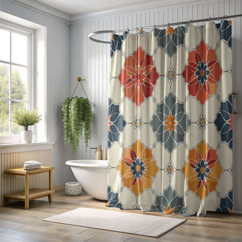 Retro Tile - Premium Shower Curtain, 74"H x 71"W