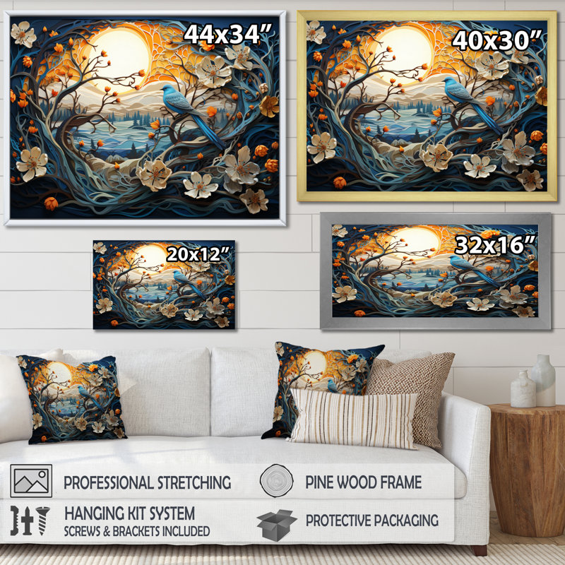 «Winter Frozen Elegance Papercut», reproduction d'art sur toile, H 24 po x l 32 po x P 1 po, Cadre simple blanc