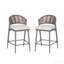 Ensemble de 2 tabourets de comptoir d'extérieur à structure en métal à hauteur d'assise de 26 po avec dossier en forme de feston en rotin Pe, gris mat