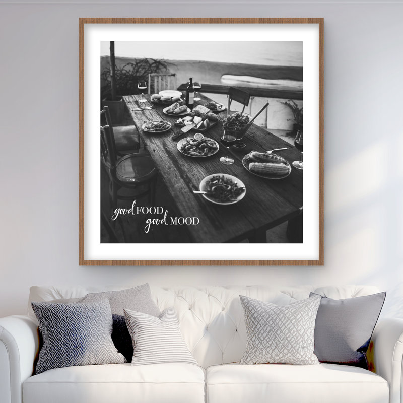 Bonne nourriture, bonne humeur - Impression encadrée monochrome pour la décoration intérieure