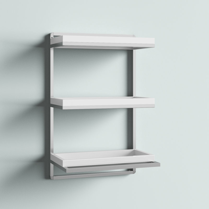 Sleek 34.5" White Floating Wall Shelf with Chrome Towel Bar