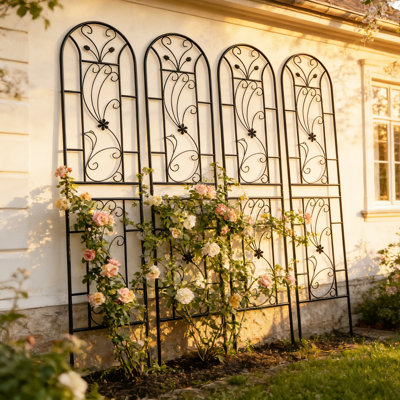 Outdoor Metal Garden Trellises – Freestanding Arch Garden Trellis for Climbing Plants, Set of 4