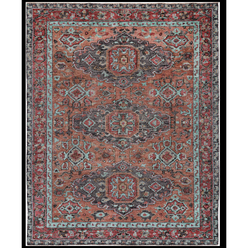 Piraj Wool Geometric Area Rug in Red, Rectangle 2' x 3'