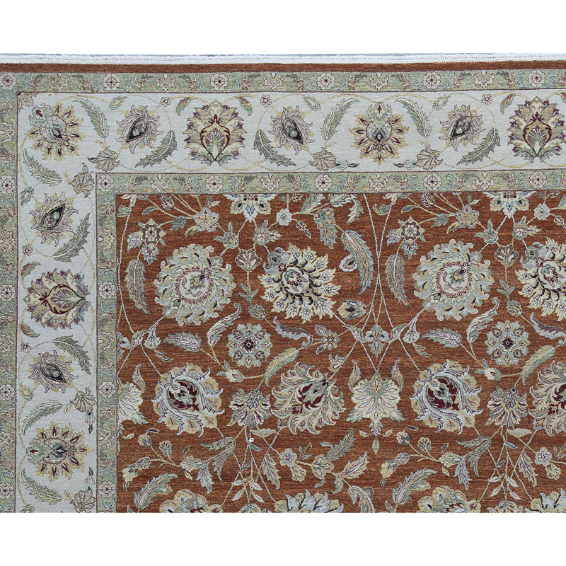 Tapis rouille et ivoire de haute qualité noué à la main