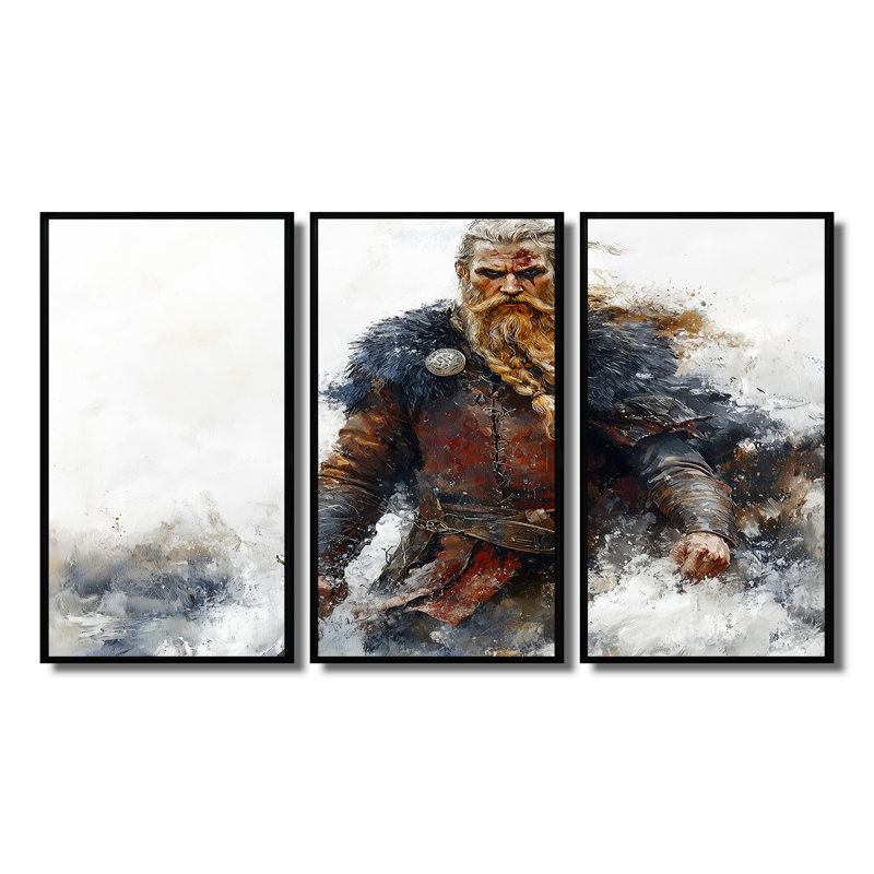 Warrior Red Viking Portrait - Warrior Viking Wall Decor Set, Black Floater Framed Canvas, 28" H x 36" W x 1" D