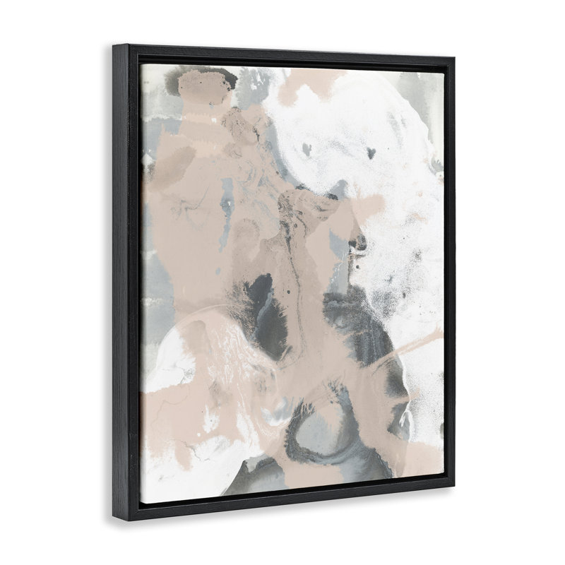 Toile flottante encadrée beige et gris Splash par Dorothy Fagan, Cadre flottant noir de jais, H 21 po x l 17 po