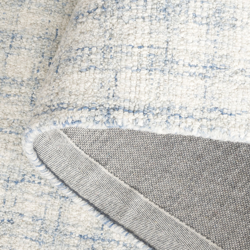 Antine Ebony Hand Tufted Wool/Cotton Checkered Rug in Blue/Ivory, Rectangle 10' x 14'
