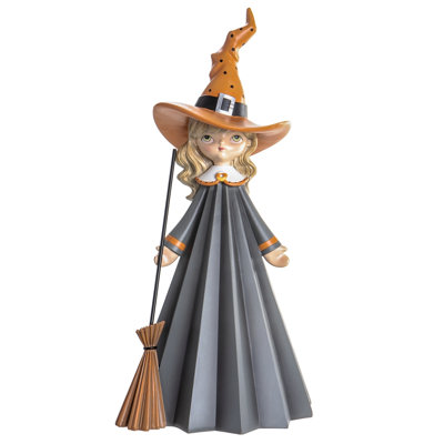 21.2" Whimsical Witch with Broom Halloween Figurine