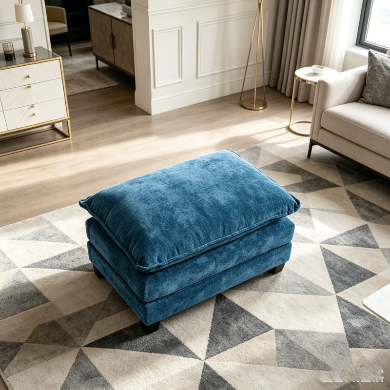 Cloud Sofa Ottoman With Double Layer Upholstered Seat Cushion For Living Room, Blue