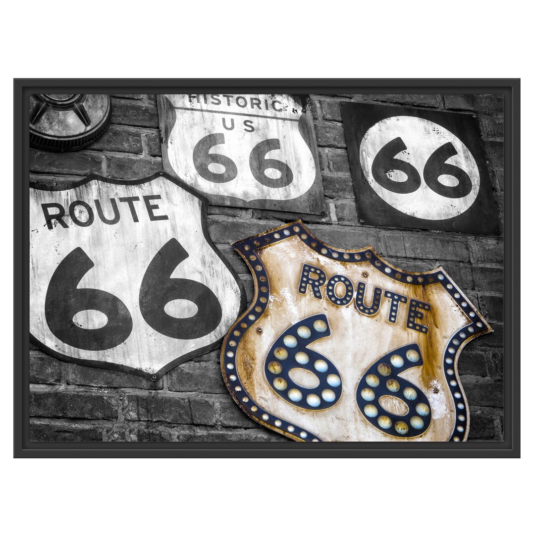 Gerahmtes Wandbild rustikale Route 66 Schilder