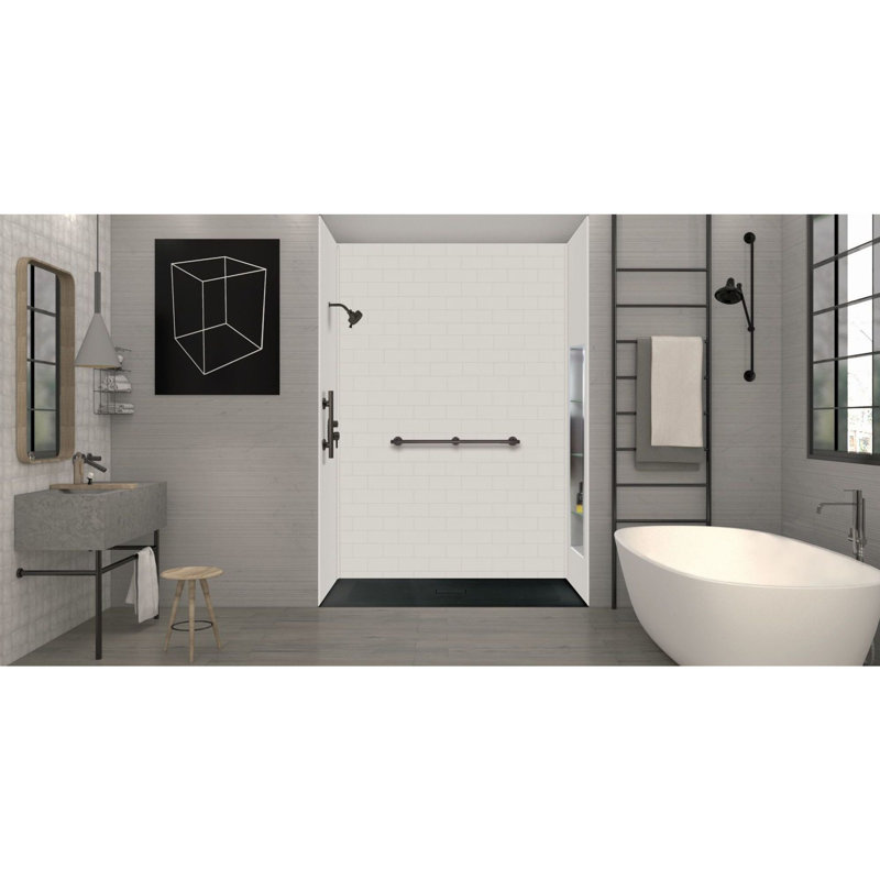 Transolid Trimslate 51-in x 40-in Zero Threshold Shower Base with Center Drain, Black