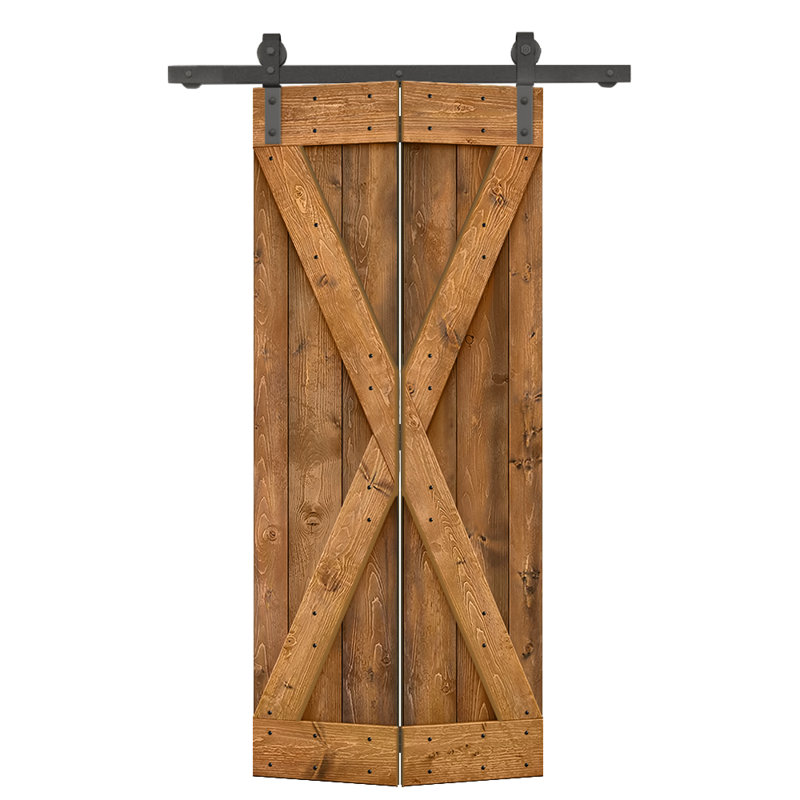 Porte de grange pliante pré-assemblée en bois avec quincaillerie coulissante, Walnut, 36" x 84"