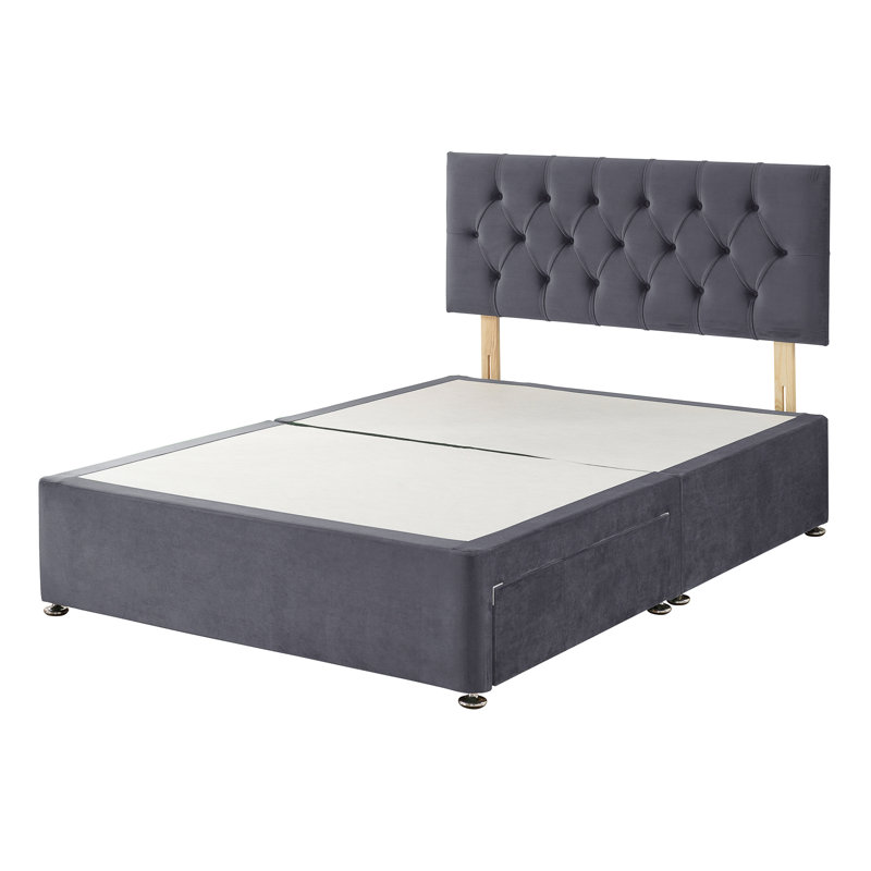 Nadyah Upholstered Divan Bed, Small Single (2'6), 2 Drawers, Grey