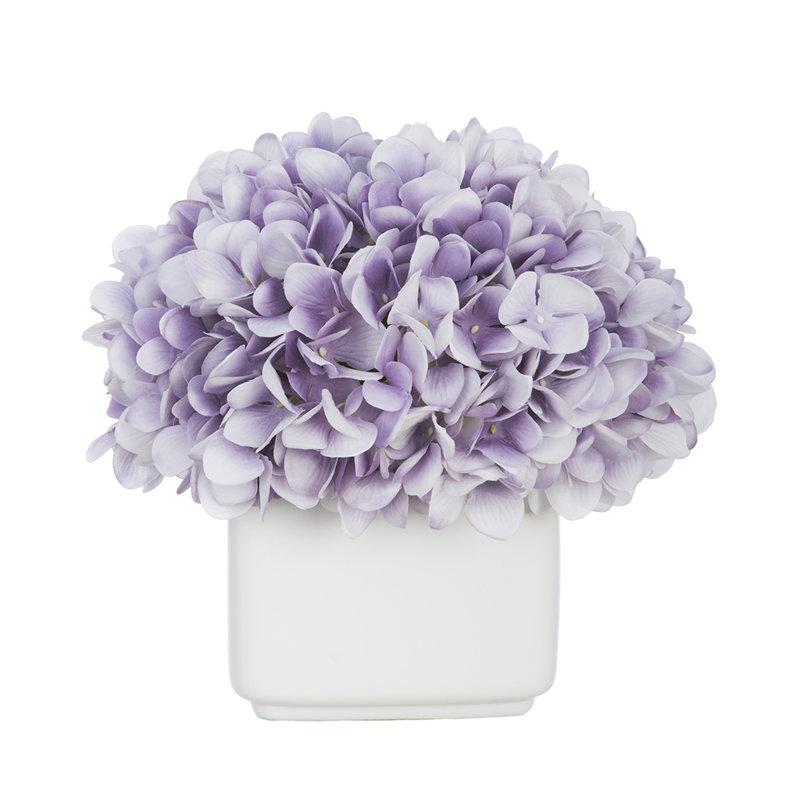 Hydrangea artificielle dans Small White Cube en céramique, Lavande
