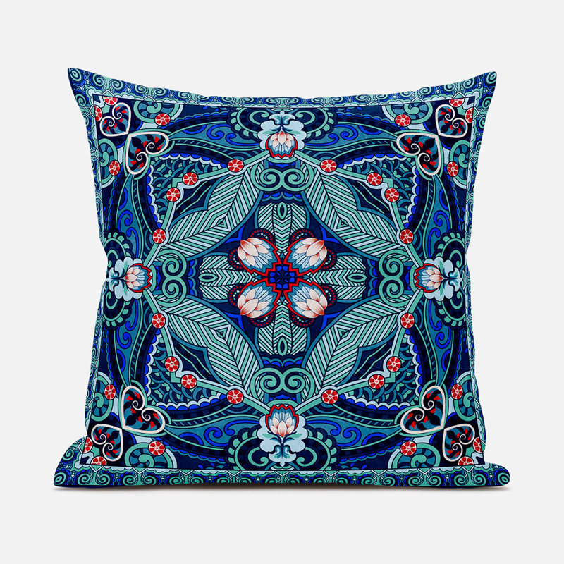 Housse et insert de coussin carré en polyester intérieur / extérieur, Bleu / rouge / rose, 16 po x 16 po