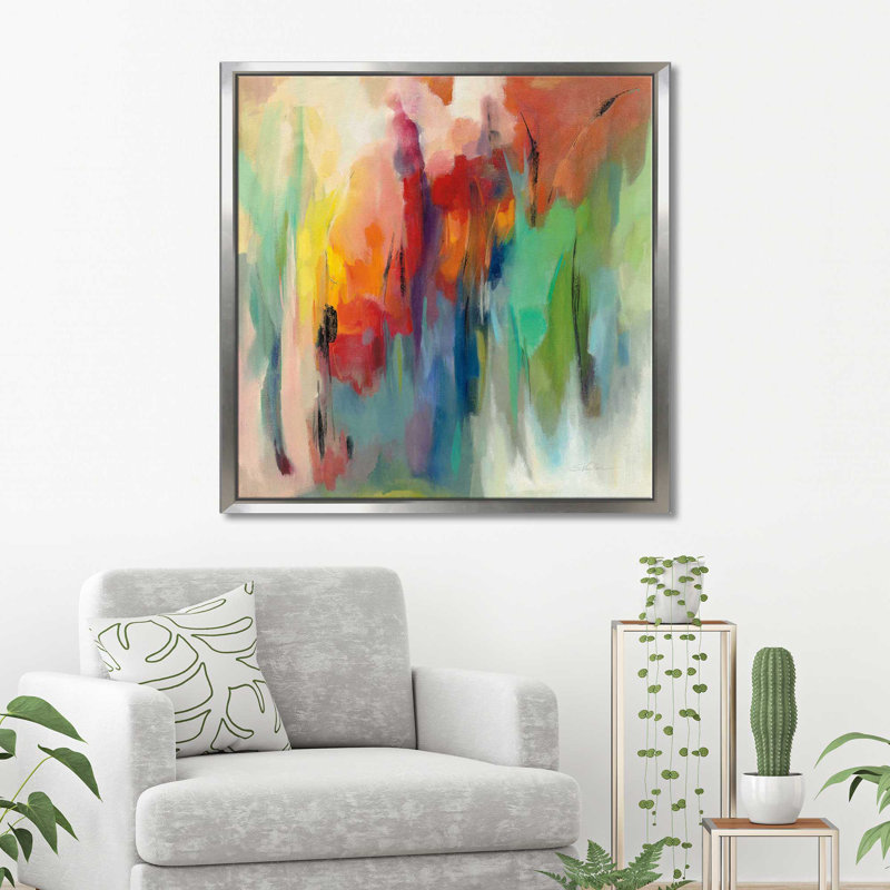 " March Rainbow ", 21.5" H x 21.5" W x 2" D, Silver Floater Frame