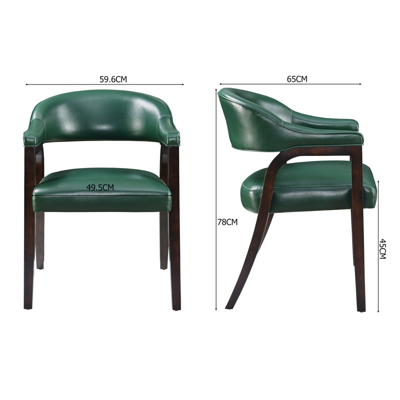 Ensemble de 2 chaises de salle à manger de style moderne Mid-Century, revêtement en similicuir rembourré, structure en bois massif, sièges de cuisine et de salle à manger confortables vert