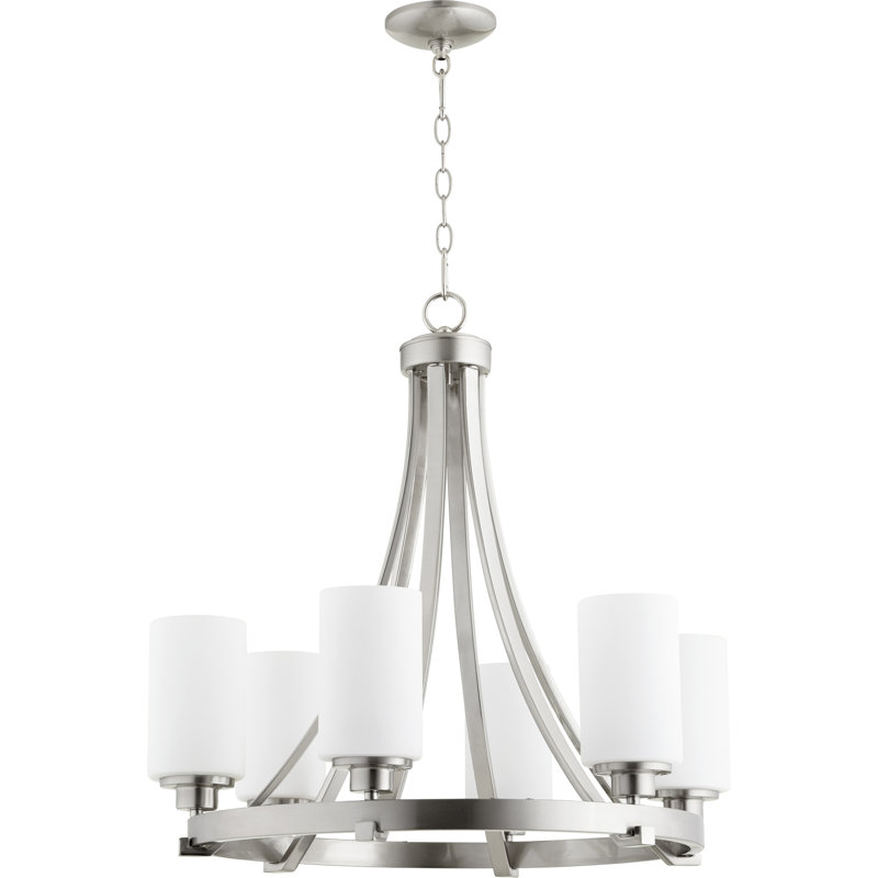 Lustre en roue de chariot à 6 lumières Radita, Nickel satiné
