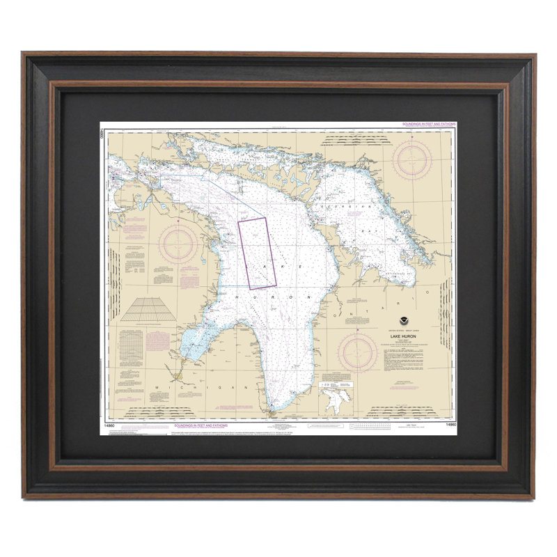 Lake Huron | Nautical Chart | Framed Print, 24'' H x 21" W