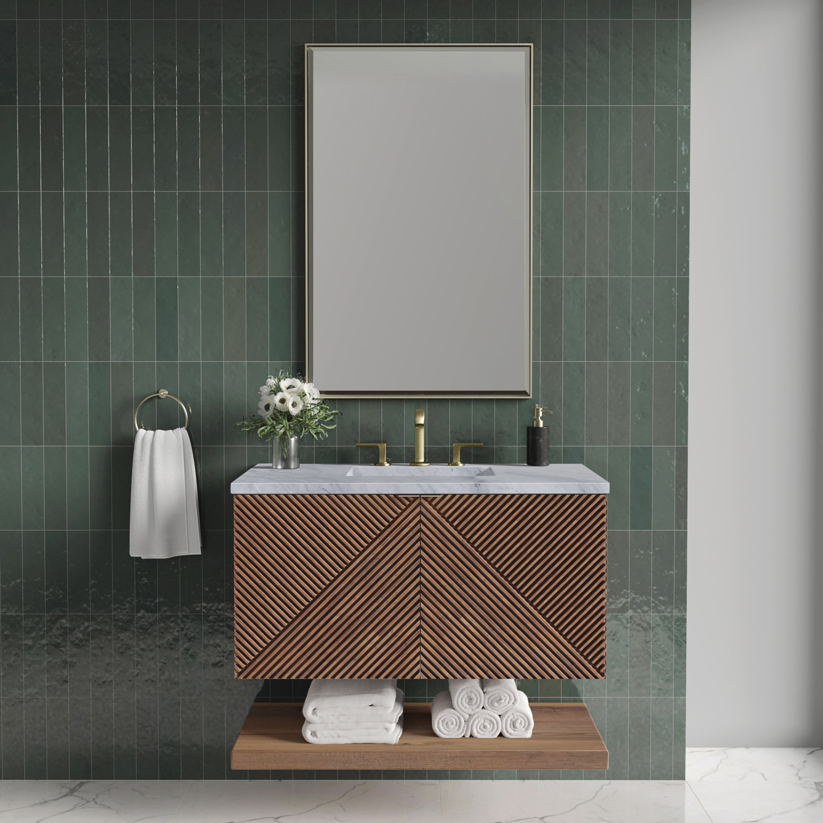 Marcello 36'' Single Bathroom Vanity, Carrara White, 8" Widespread, 36"