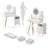 Round Mirror Bedside Vanity Table Set With Cushioned Stool, 2 AC + 2 USB Ports, 17" Touch-Control LED Mirror, 3-Color Lighting, Adjustable Brightness, Large Desktop, Multi-Layer Storage