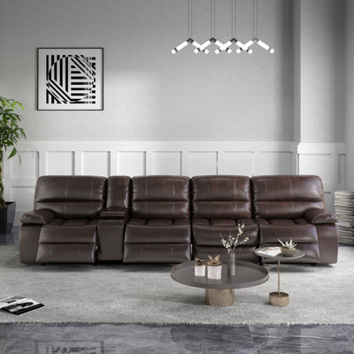 Canapé modulaire inclinable manuel et électrique en similicuir 5 pièces avec dossier large et console 5 pièces