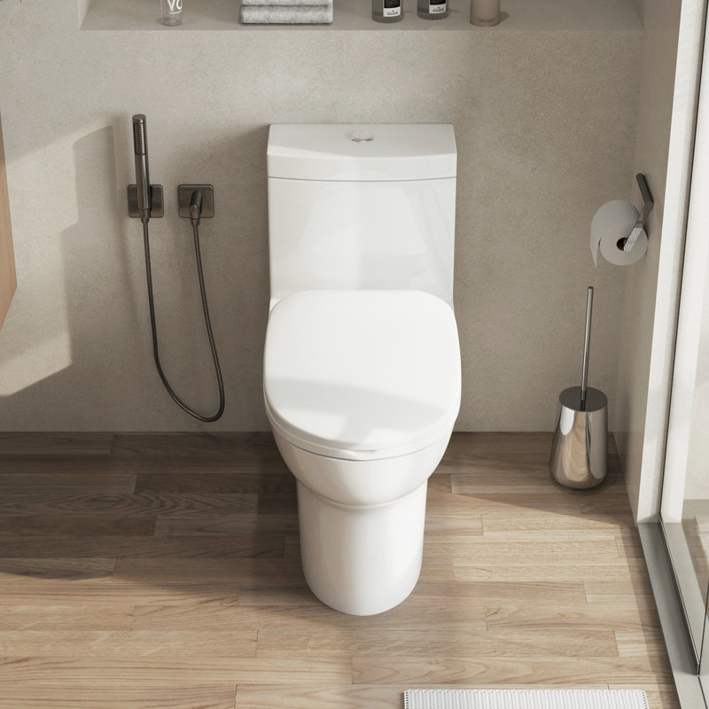 Toilette allongée monopièce à double chasse (siège inclus)