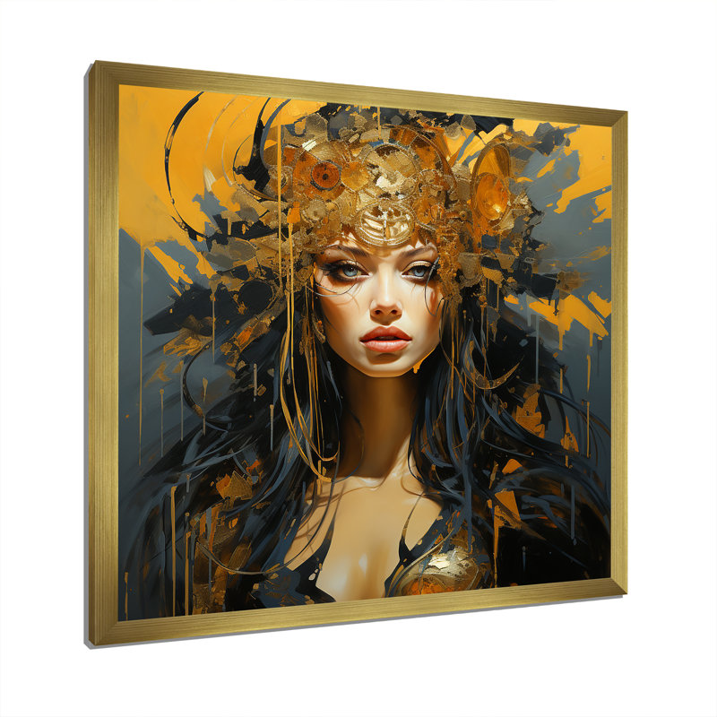 Or et noir Warrior Queen I - art mural moderne, Cadre doré simple, H 30 po x l 30 po x P 1,5 po