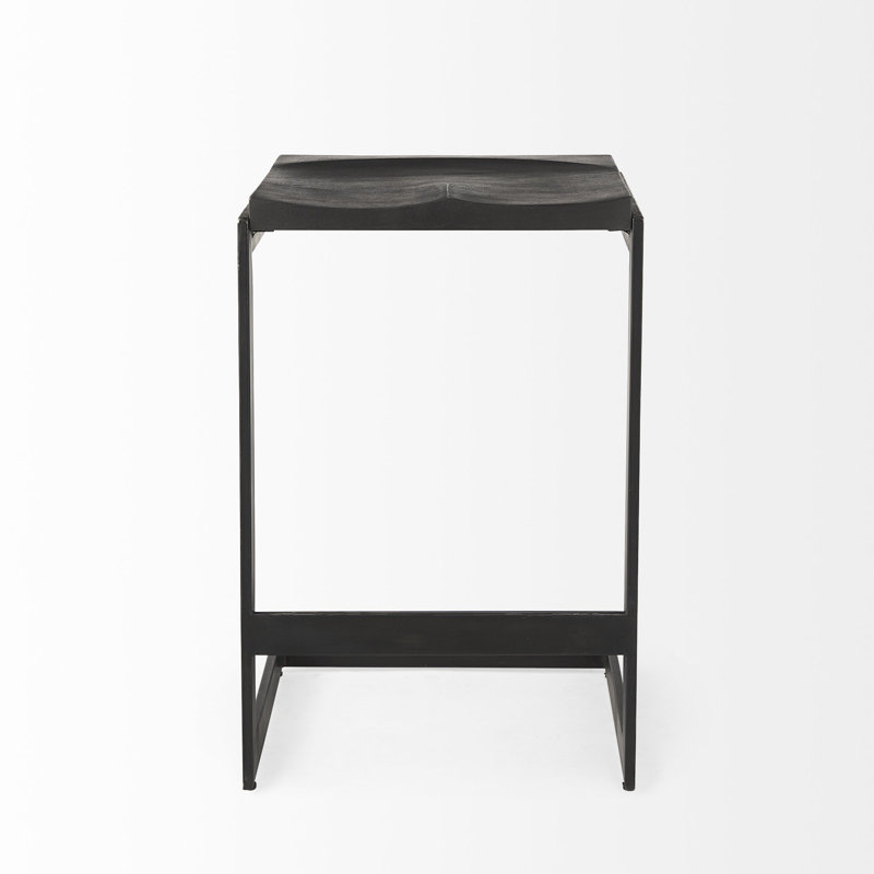 Bois noir effronté et métal, Noir, Tabouret de comptoir (siège d'une hauteur de 26 p
